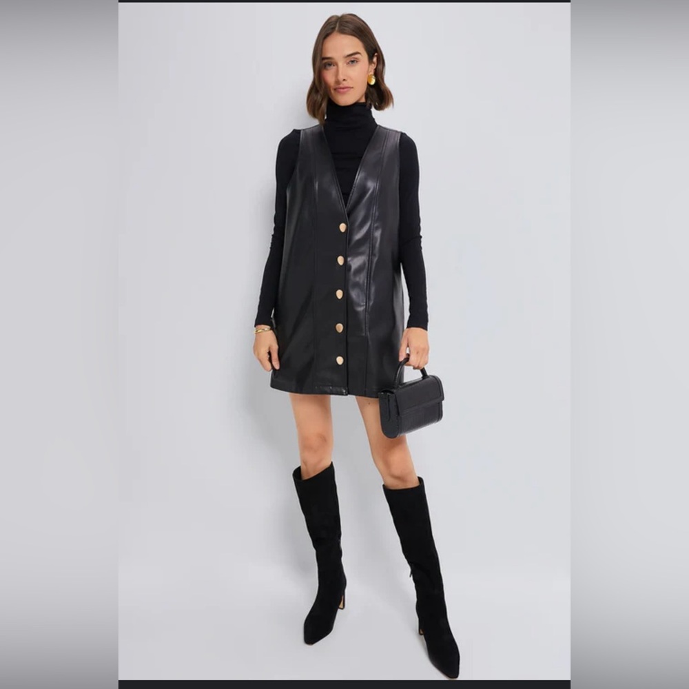 Nasty Gal Black Faux Leather Button-Front Midi Dress